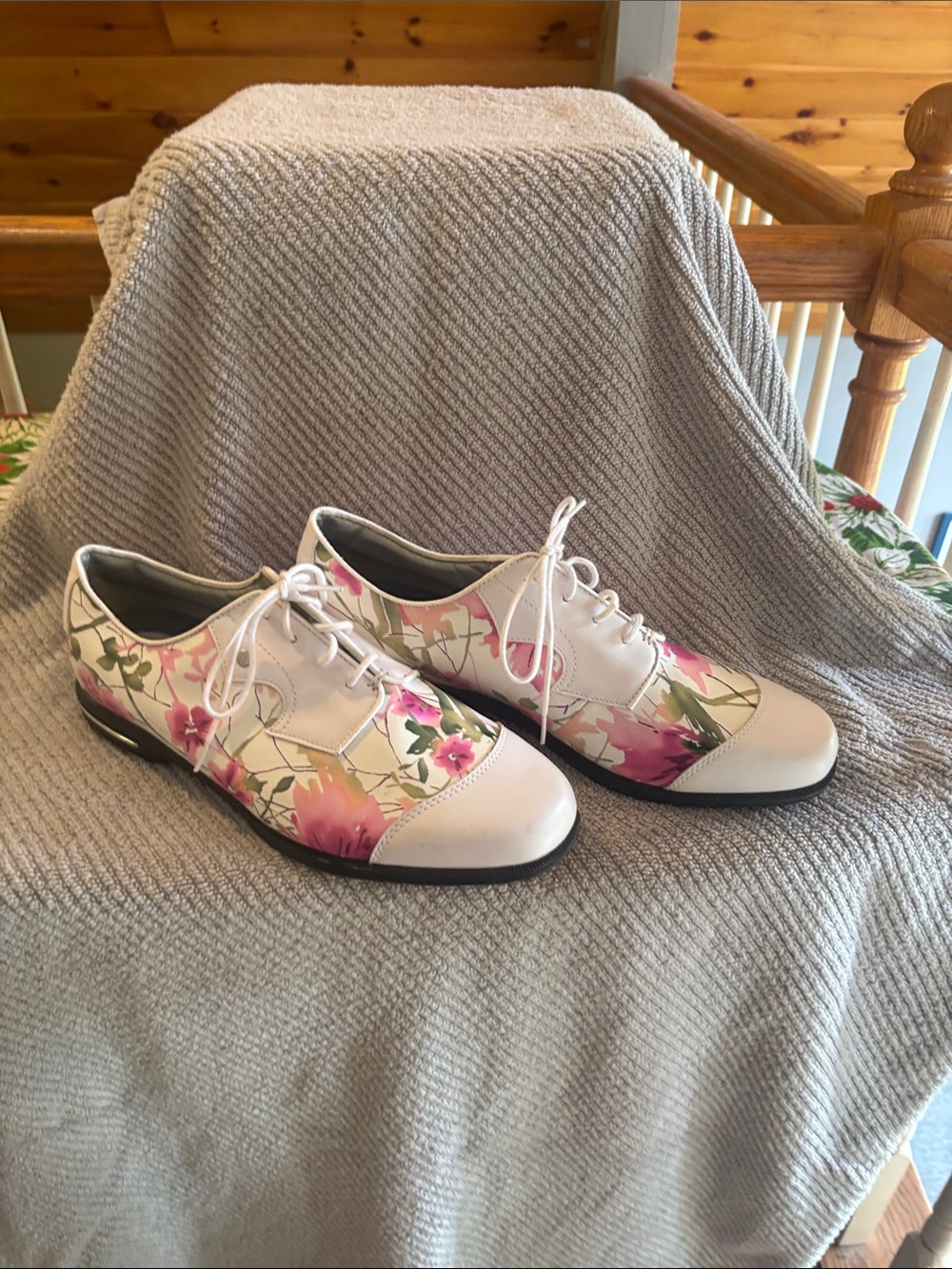 FootJoy Women’s White Floral Lace-Up Golf Shoes with Pink Accents